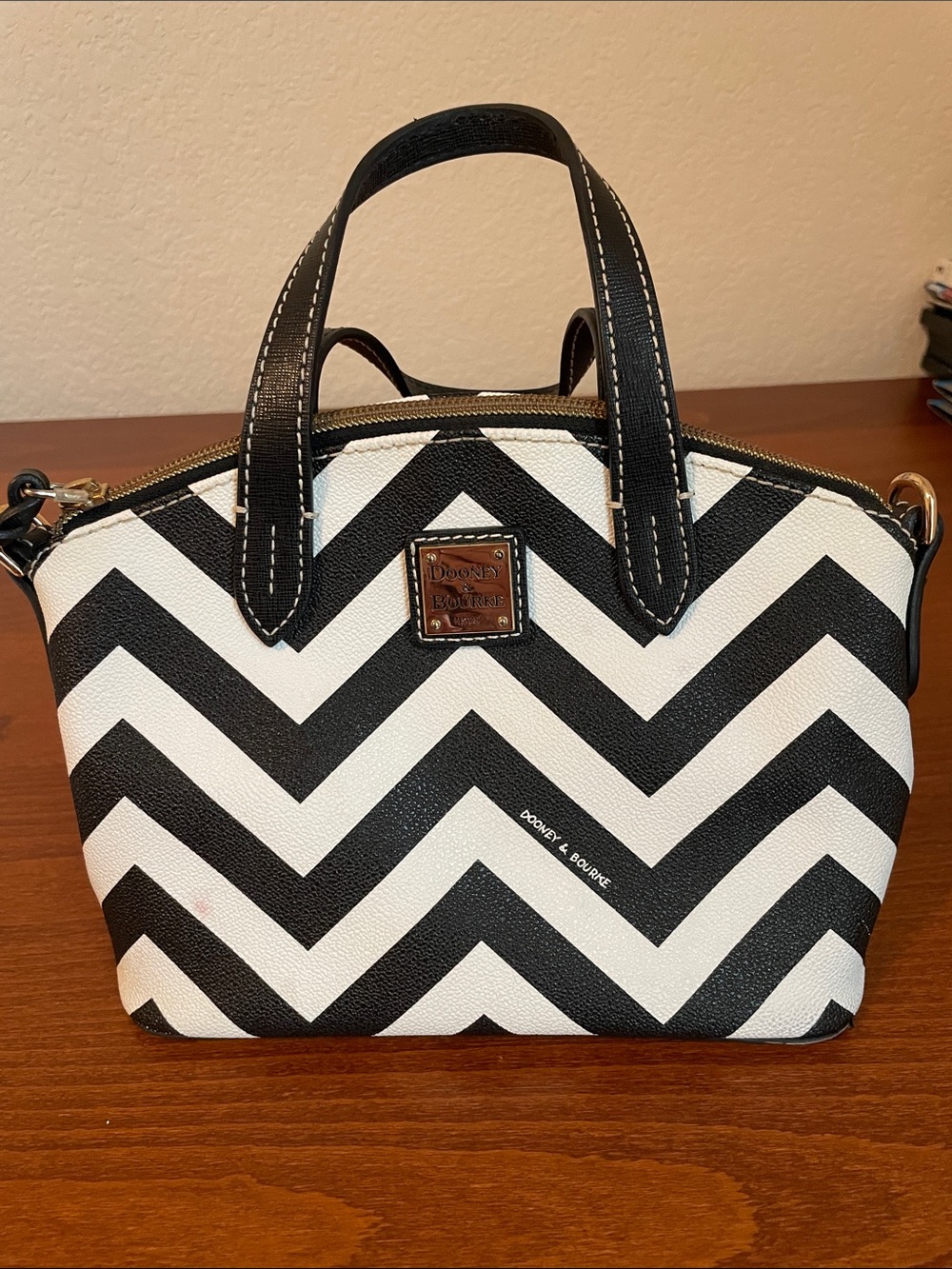 Dooney & Bourke Retired Chevron Ruby Mini Satchel Black & White (read flaws)